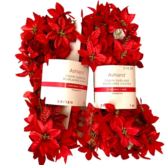 Christmas Red Poinsettia 6 Ft Chain Garland - 2 Count